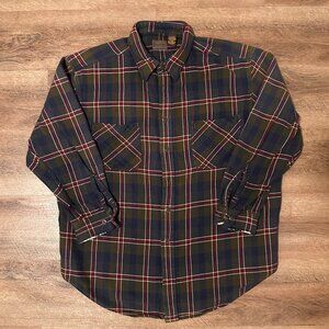 St John's Bay Casual Button Down Mens XL Green Blue Plaid Rugged Shacket